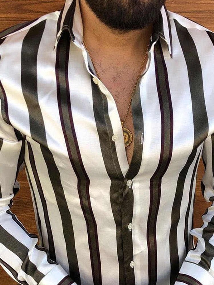Lapel Casual Print Slim Enkelknäppt Herrskjorta