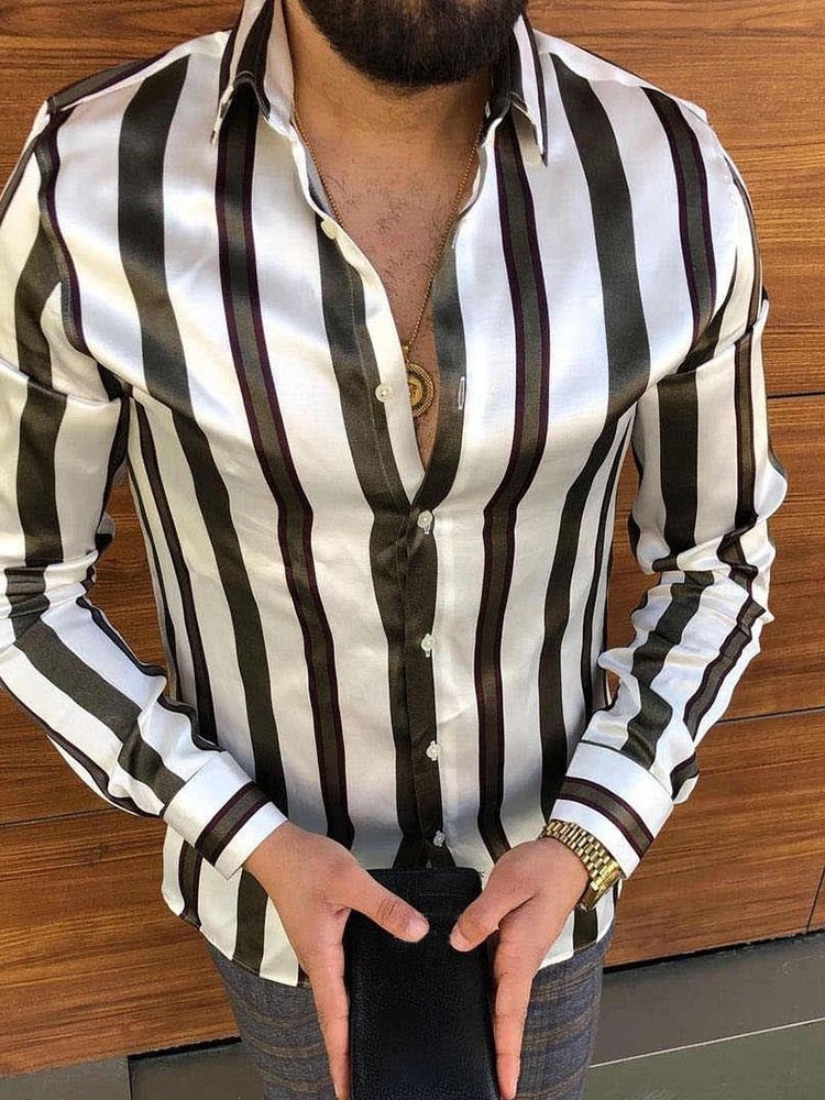 Lapel Casual Print Slim Enkelknäppt Herrskjorta