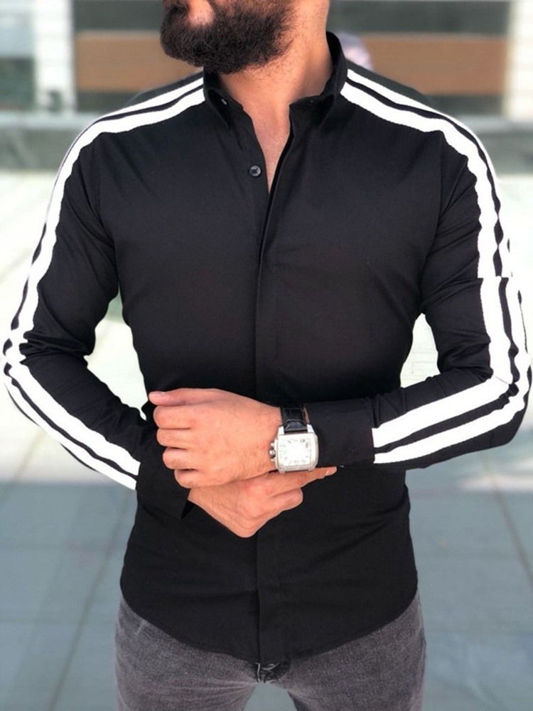Lapel Color Block Casual Enkelknäppt Slimmad Skjorta För Män