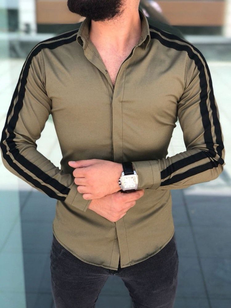 Lapel Color Block Casual Enkelknäppt Slimmad Skjorta För Män