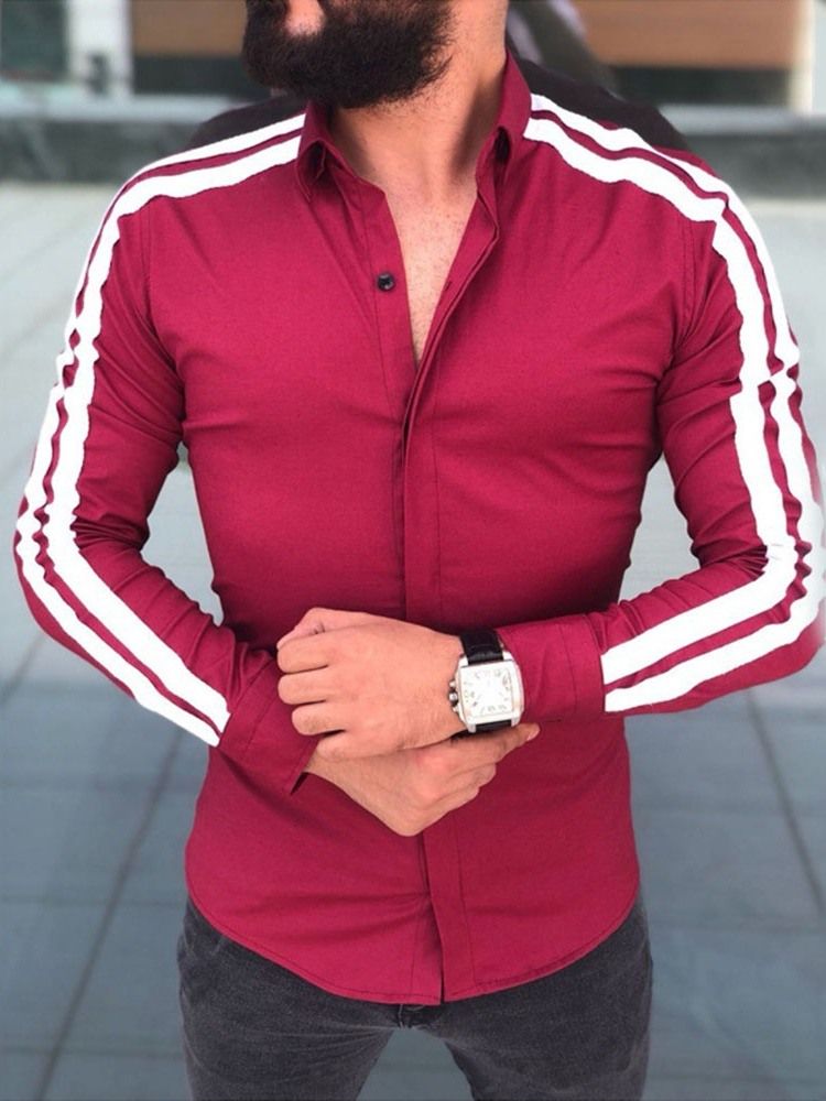 Lapel Color Block Casual Enkelknäppt Slimmad Skjorta För Män