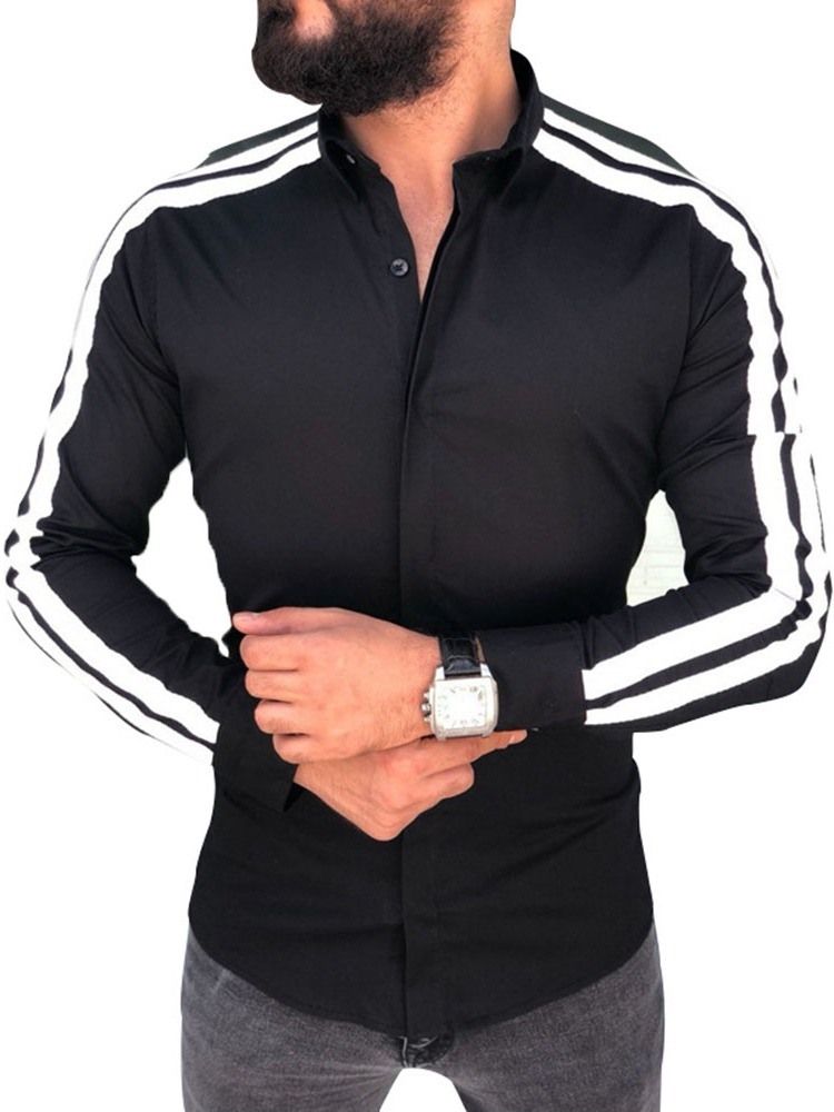 Lapel Color Block Casual Enkelknäppt Slimmad Skjorta För Män