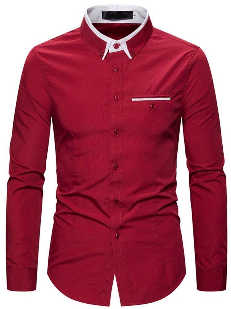 Lapel Color Block Enkelknäppt Slimmad Skjorta För Män