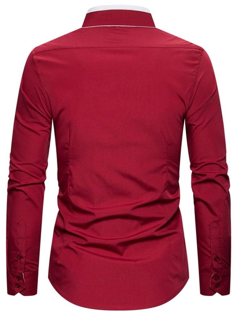 Lapel Color Block Enkelknäppt Slimmad Skjorta För Män