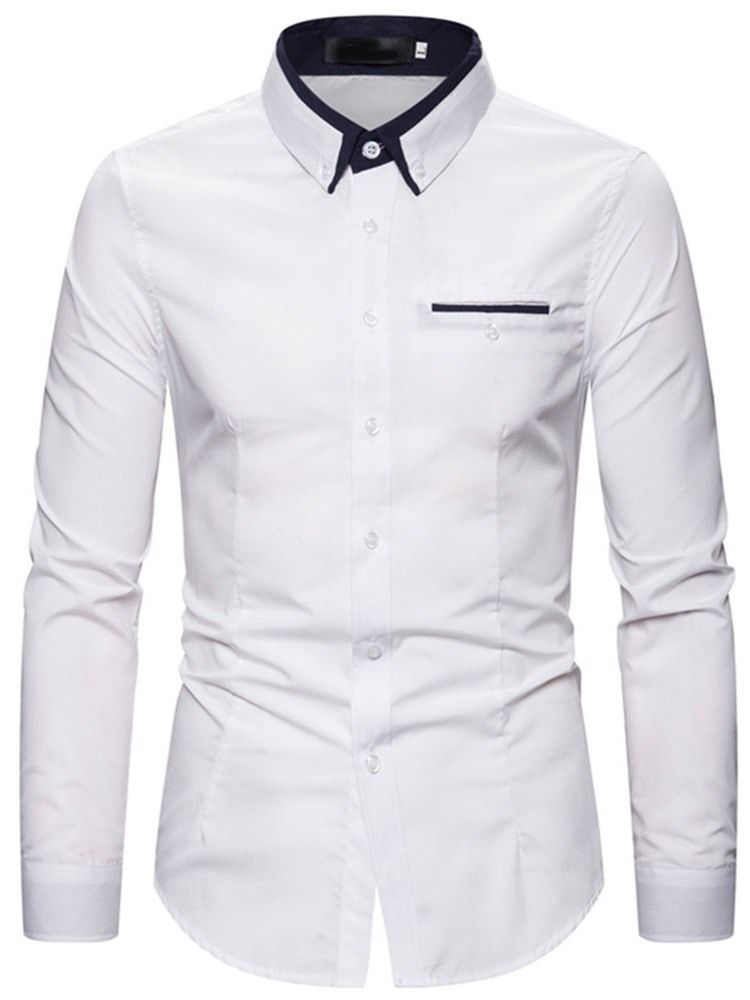 Lapel Color Block Enkelknäppt Slimmad Skjorta För Män