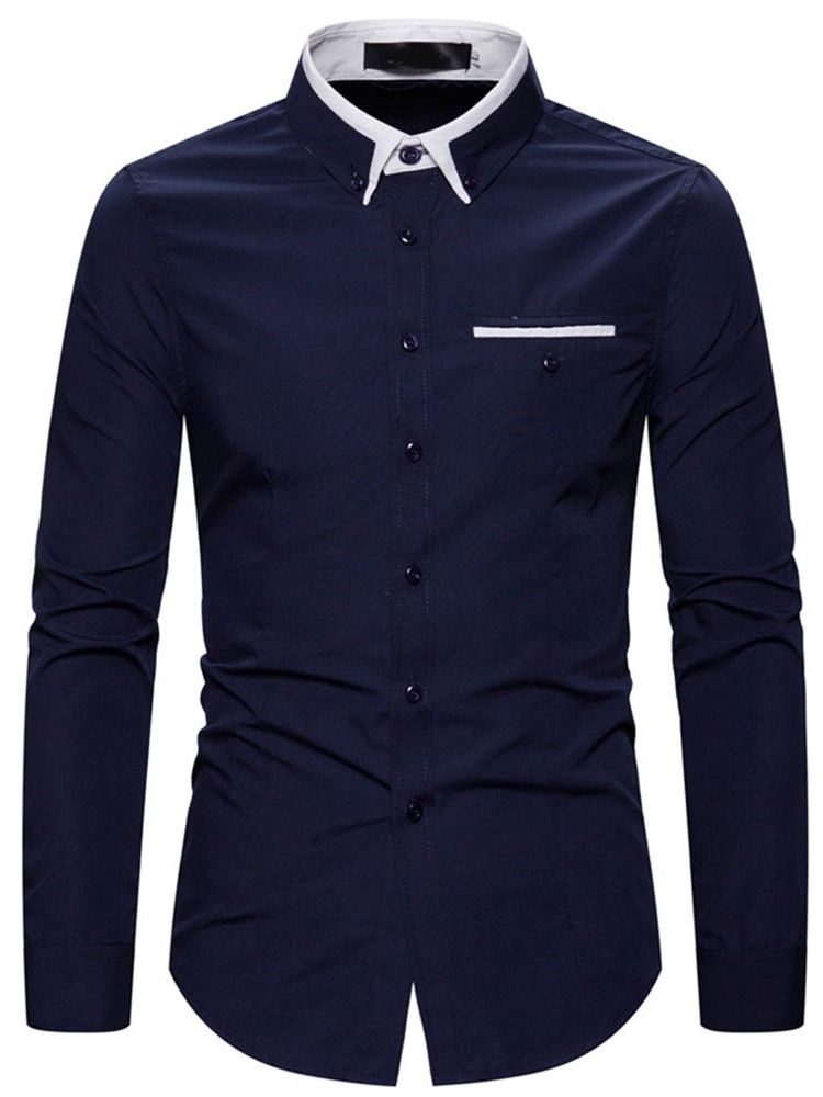 Lapel Color Block Enkelknäppt Slimmad Skjorta För Män