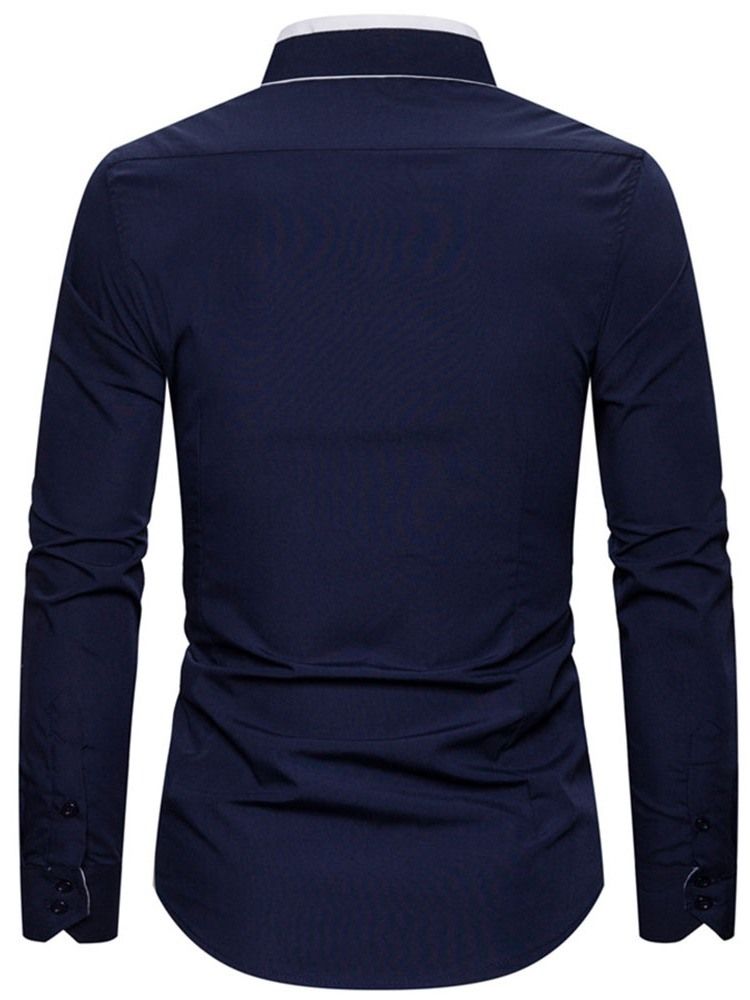 Lapel Color Block Enkelknäppt Slimmad Skjorta För Män