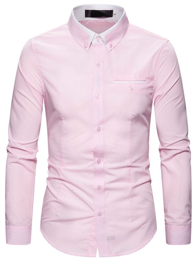 Lapel Color Block Enkelknäppt Slimmad Skjorta För Män