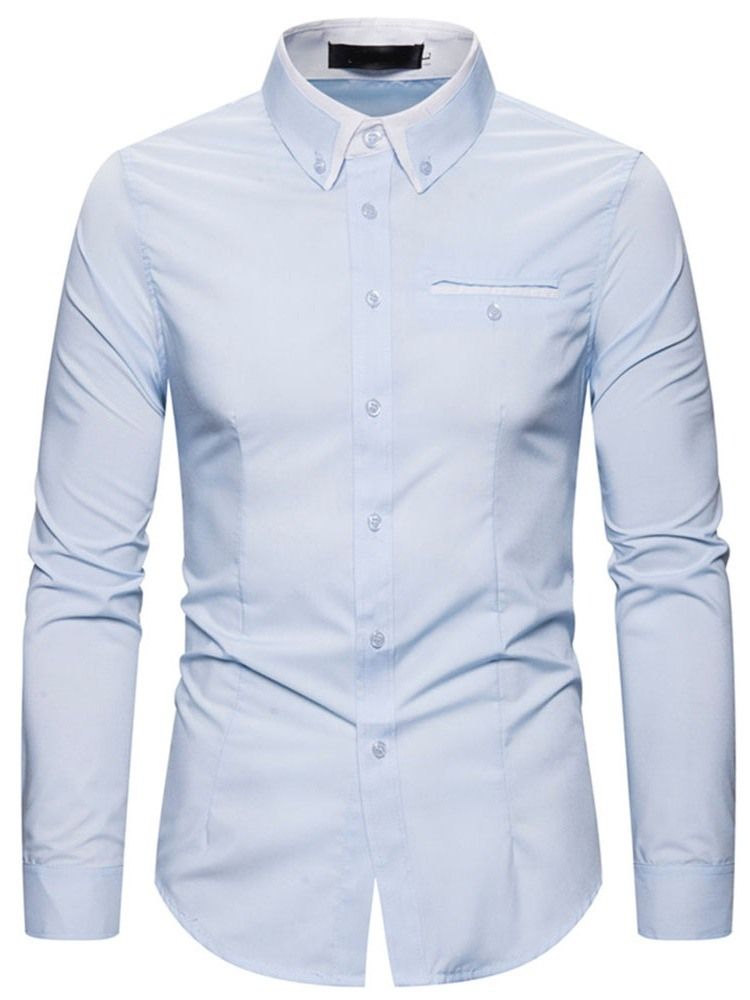 Lapel Color Block Enkelknäppt Slimmad Skjorta För Män