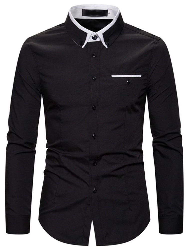 Lapel Color Block Enkelknäppt Slimmad Skjorta För Män