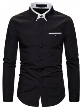 Lapel Color Block Enkelknäppt Slimmad Skjorta För Män