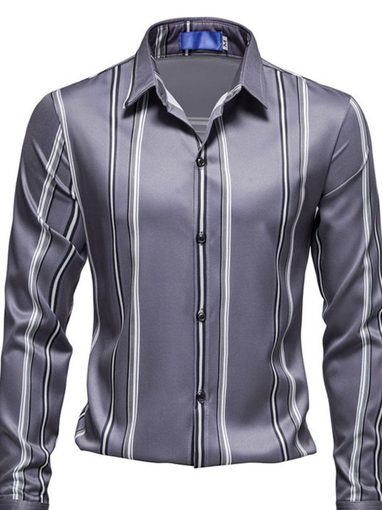 Lapel Color Block Ol Sommar Slim Shirt