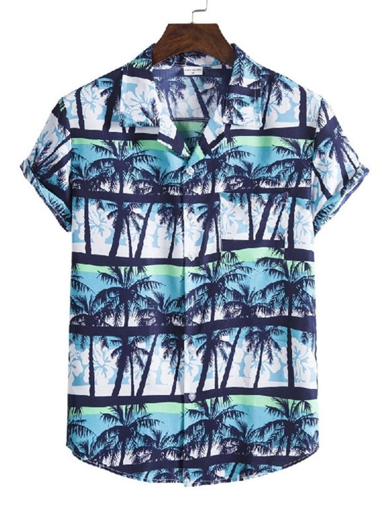 Lapel European Floral Single Breasted Slim Shirt För Män