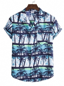 Lapel European Floral Single Breasted Slim Shirt För Män