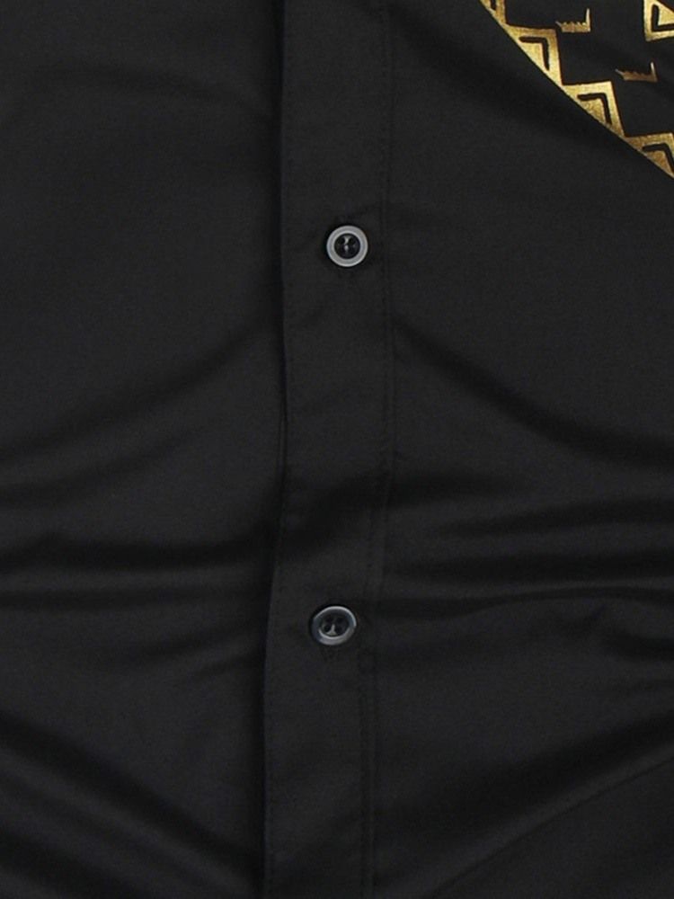 Lapel European Print Fall Slim Casual Shirt