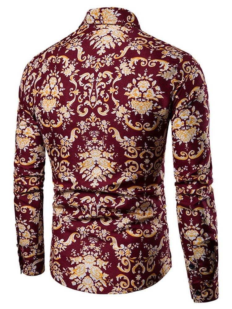 Lapel European Print Slim Shirt För Män