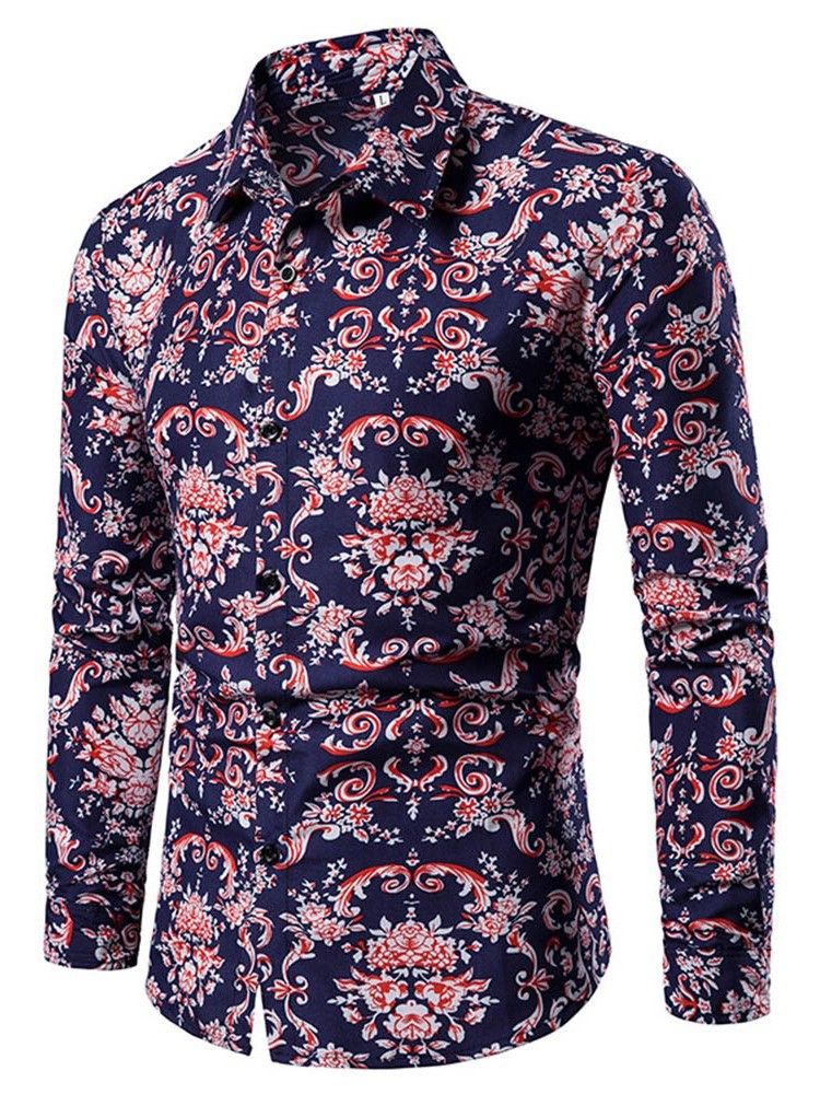 Lapel European Print Slim Shirt För Män