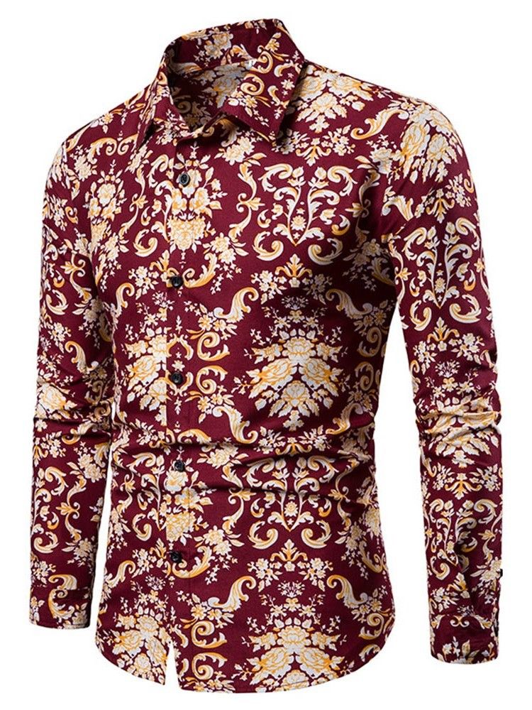Lapel European Print Slim Shirt För Män
