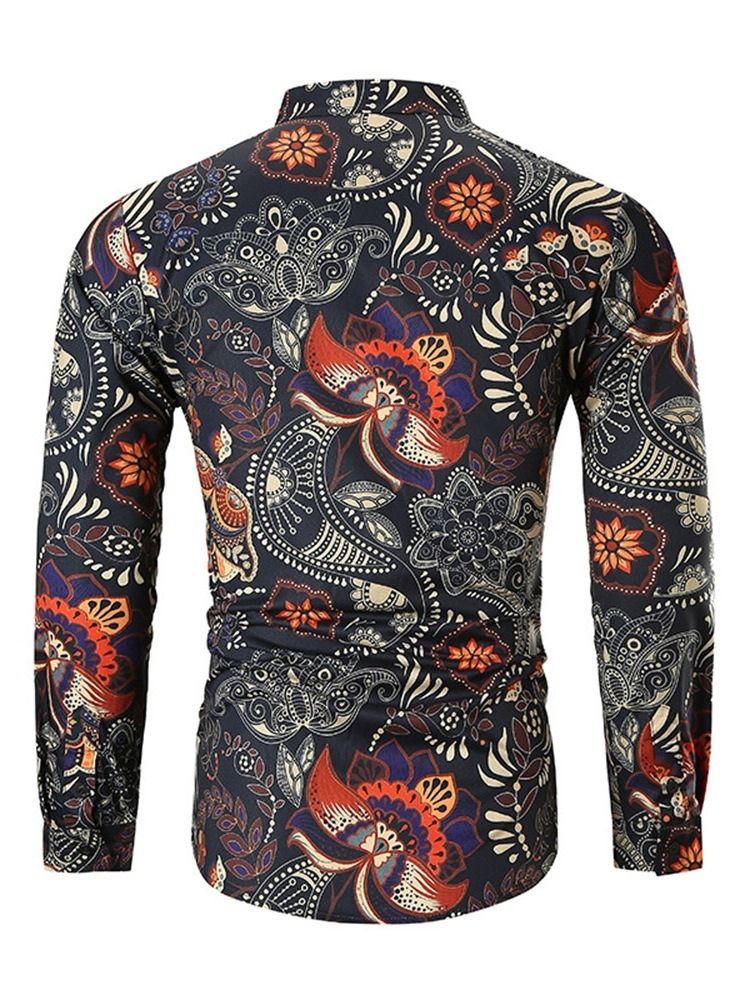Lapel Fashion Print Slim Herrskjorta