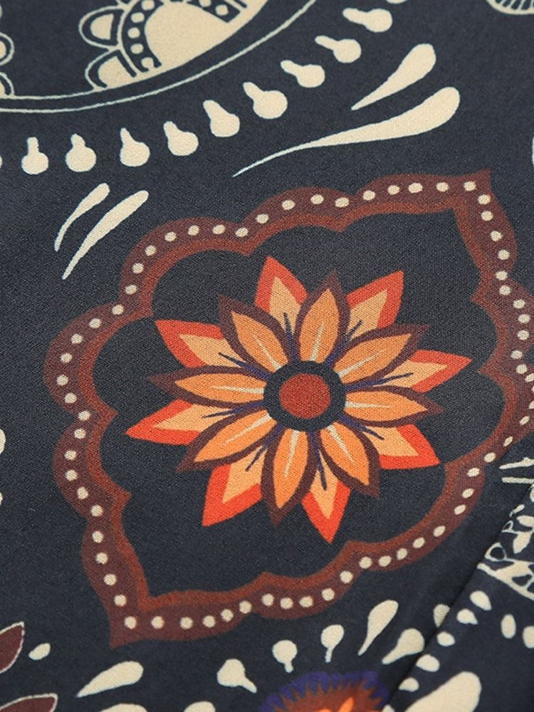 Lapel Fashion Print Slim Herrskjorta