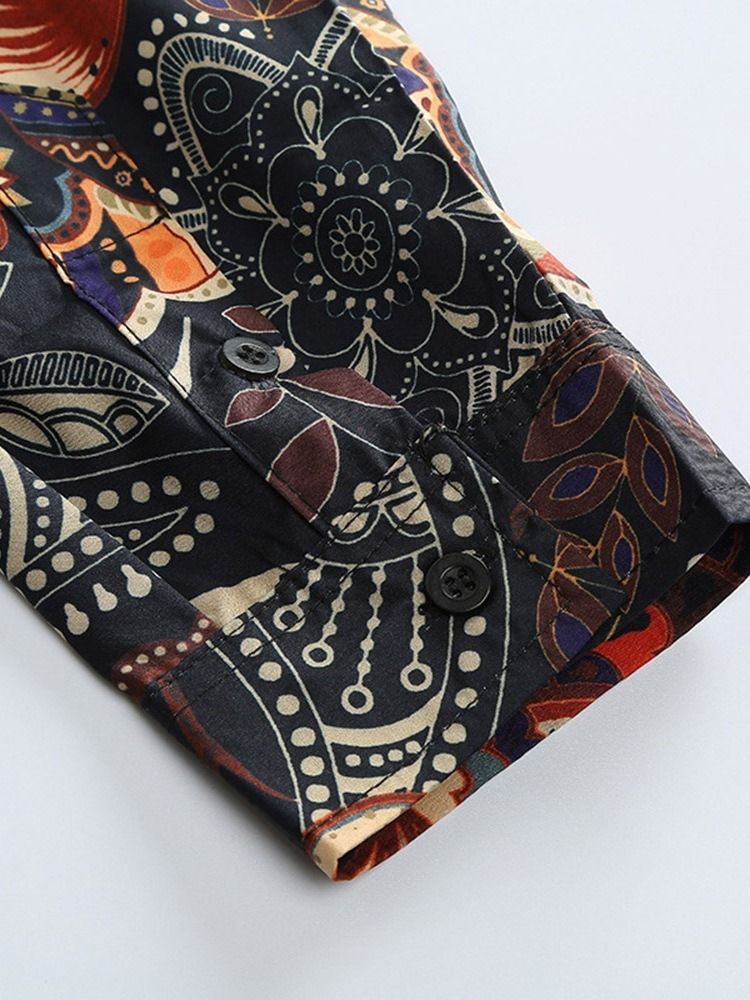 Lapel Fashion Print Slim Herrskjorta