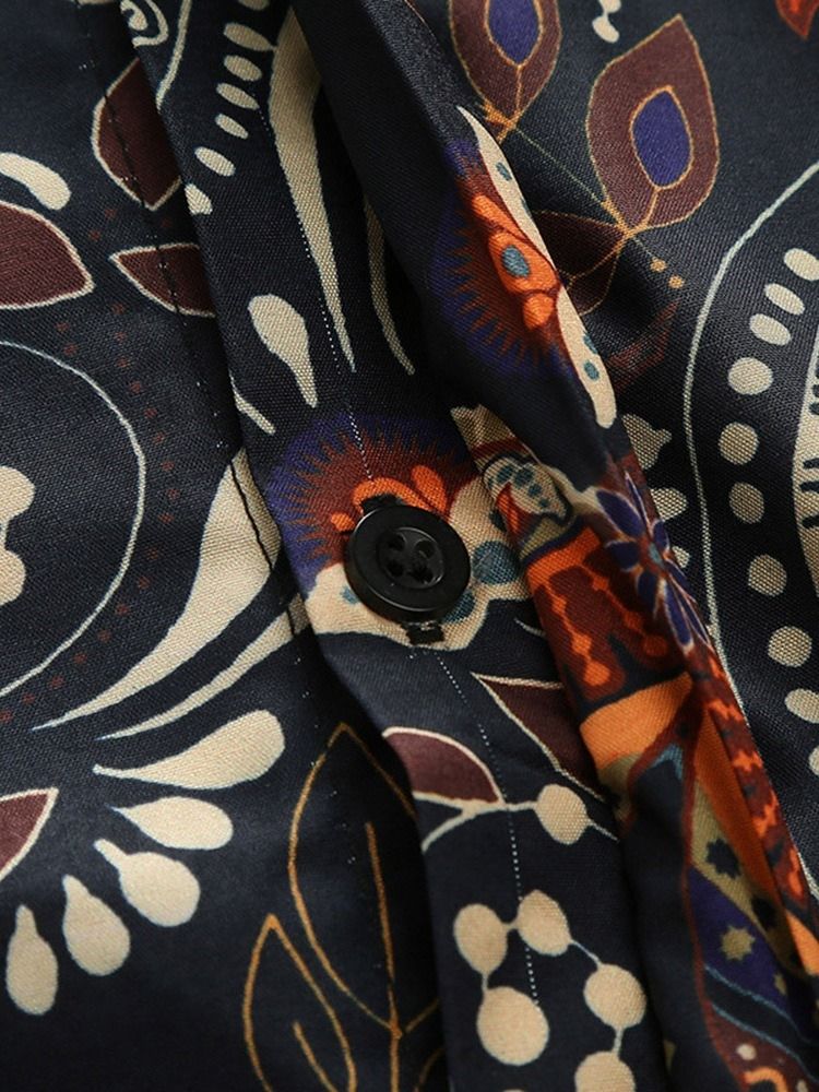 Lapel Fashion Print Slim Herrskjorta