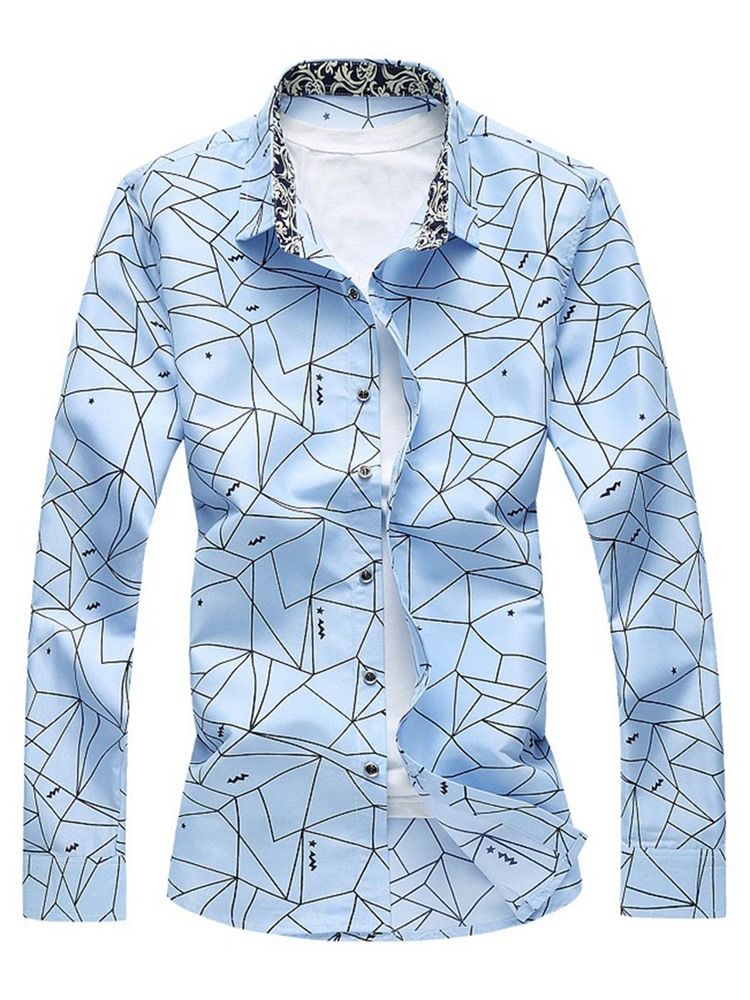 Lapel Geometriska Mönstertryck Slimmade Skjortor För Män