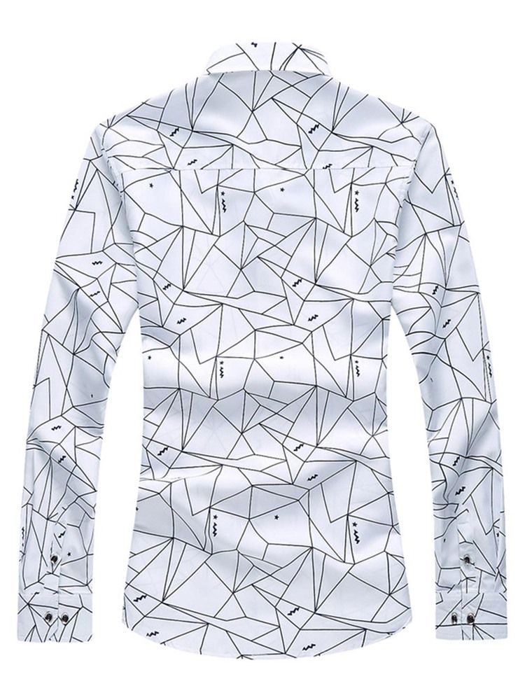 Lapel Geometriska Mönstertryck Slimmade Skjortor För Män