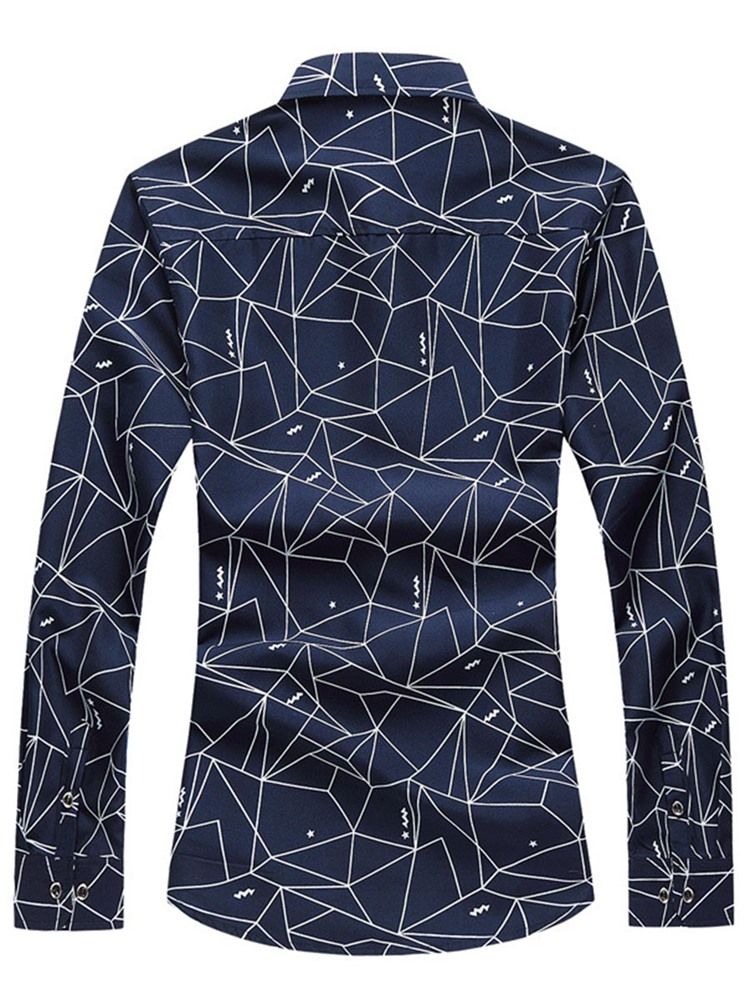Lapel Geometriska Mönstertryck Slimmade Skjortor För Män