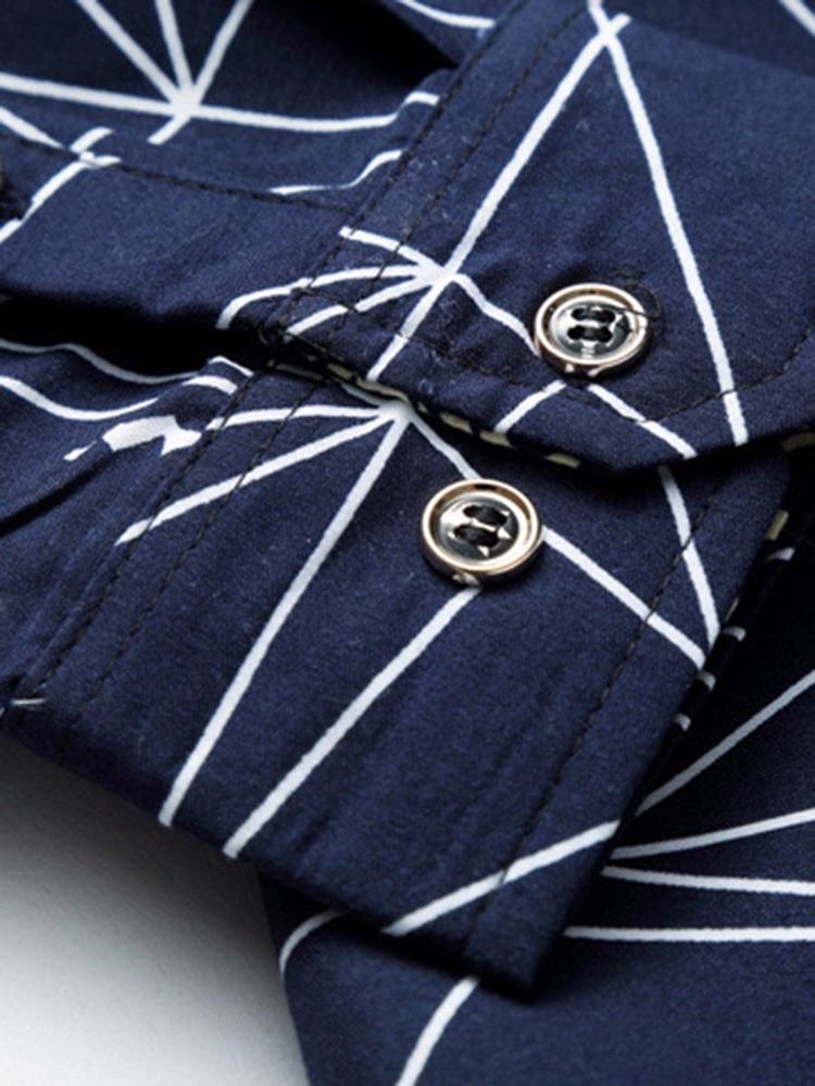 Lapel Geometriska Mönstertryck Slimmade Skjortor För Män