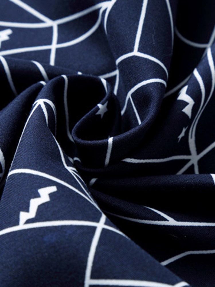 Lapel Geometriska Mönstertryck Slimmade Skjortor För Män