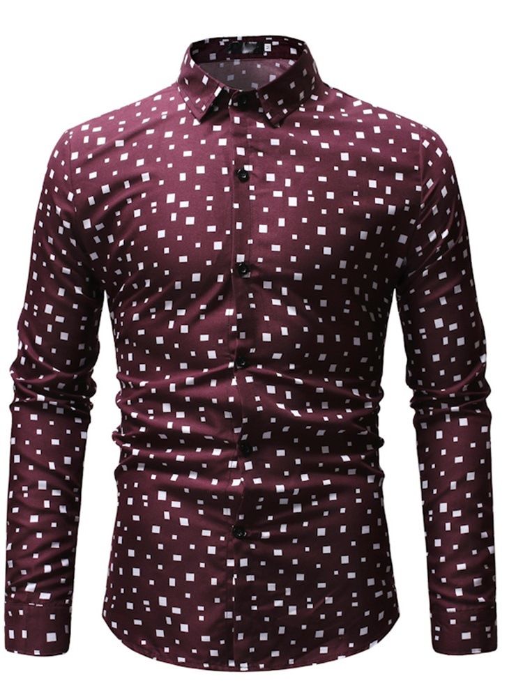 Lapel Geometriskt Tryck Våren Slimmad Skjorta