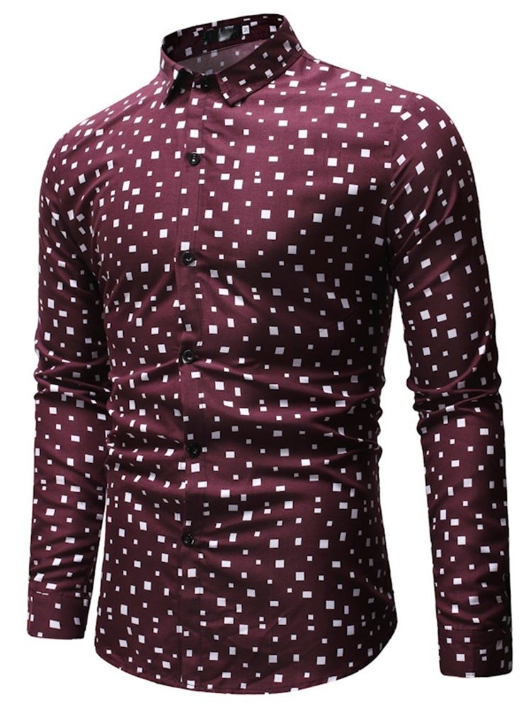 Lapel Geometriskt Tryck Våren Slimmad Skjorta