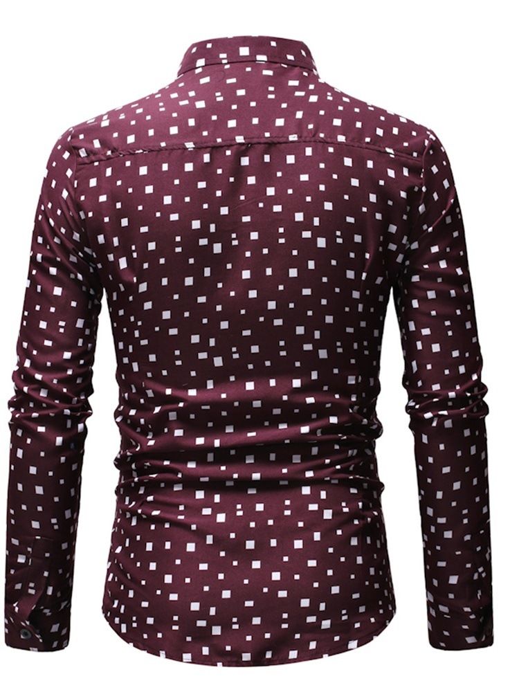 Lapel Geometriskt Tryck Våren Slimmad Skjorta