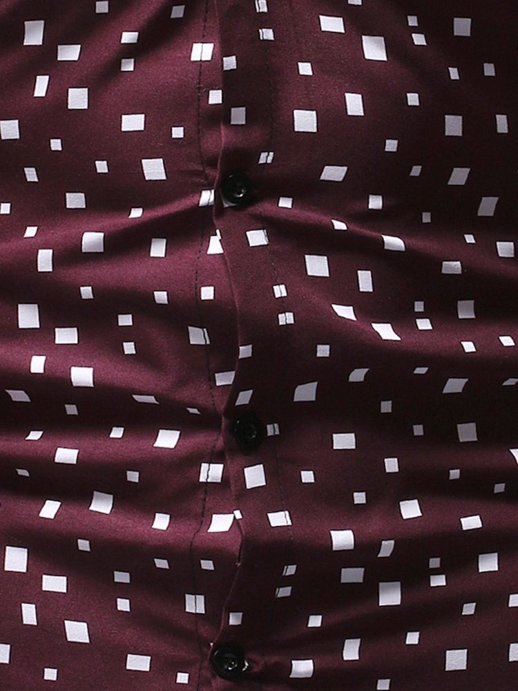 Lapel Geometriskt Tryck Våren Slimmad Skjorta
