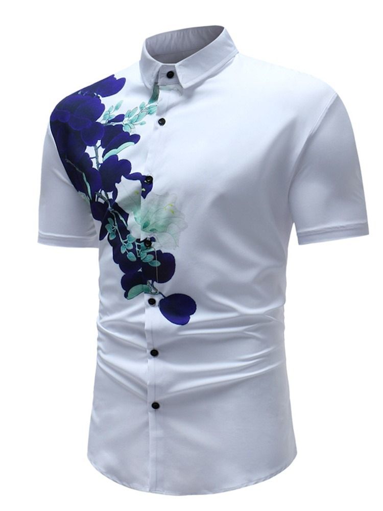 Lapel Ol Print Slim Sommarskjorta