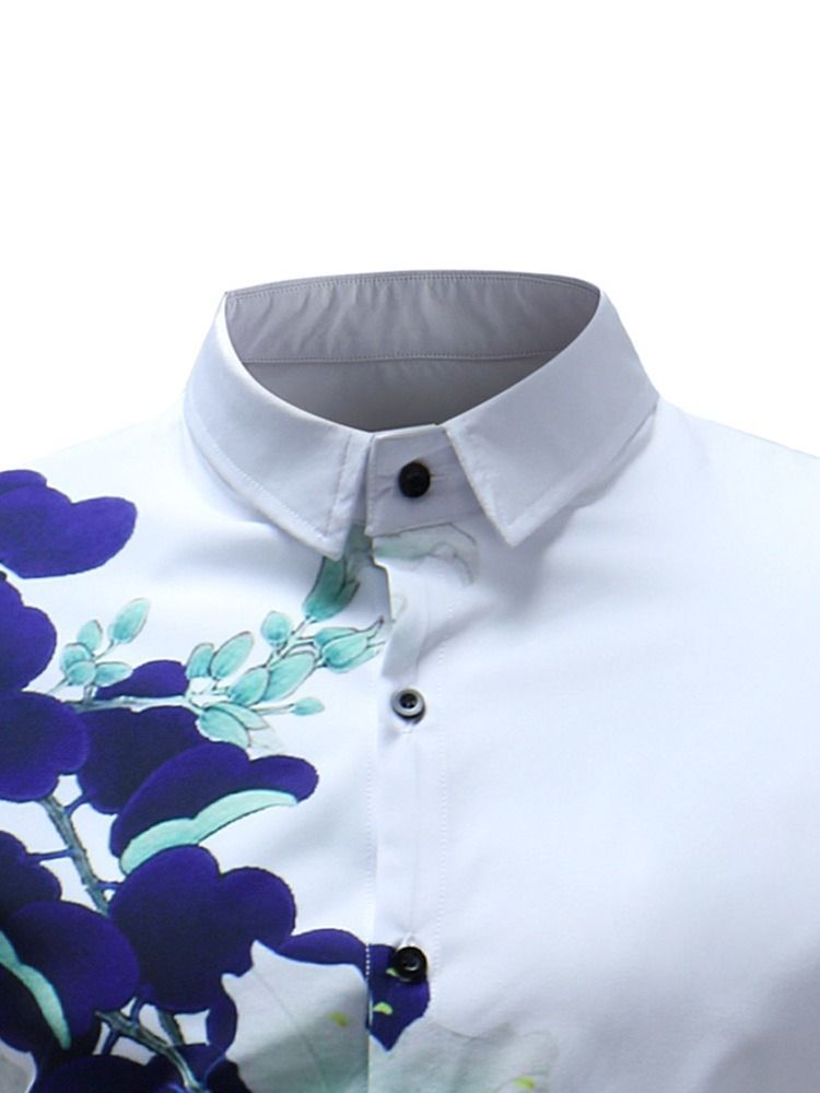 Lapel Ol Print Slim Sommarskjorta