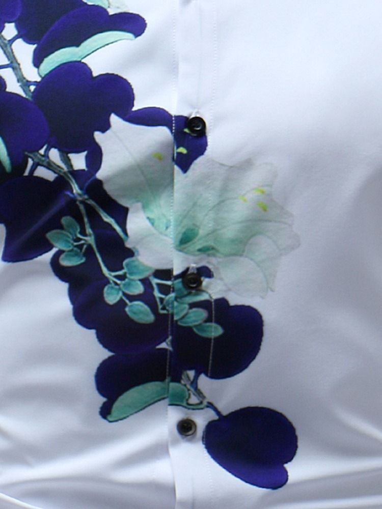 Lapel Ol Print Slim Sommarskjorta