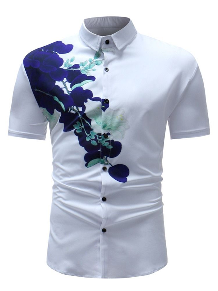 Lapel Ol Print Slim Sommarskjorta