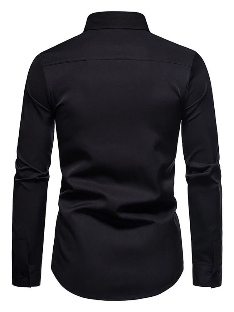 Lapel Patchwork Blommig Fall Slim Shirt