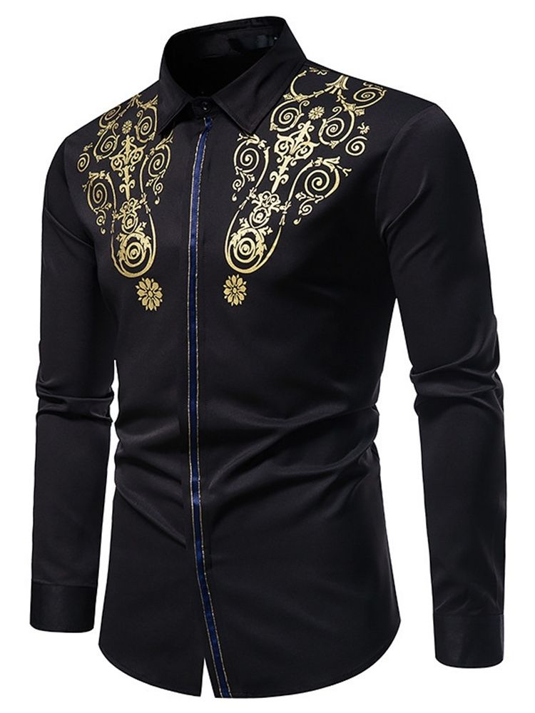 Lapel Patchwork Blommig Fall Slim Shirt