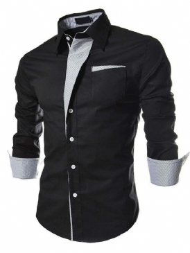 Lapel Patchwork Color Block Enkelknäppt Herrskjorta
