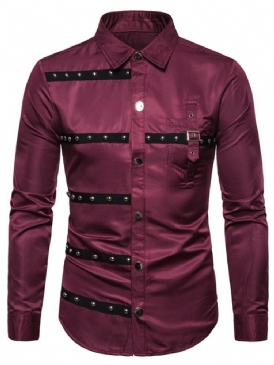 Lapel Patchwork Color Block Slim Enkelknäppt Skjorta