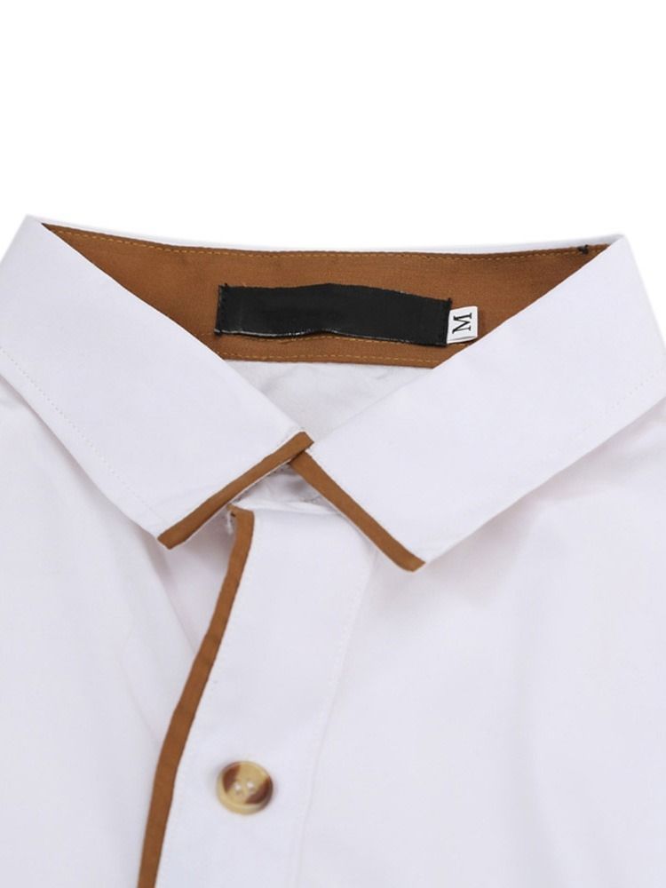 Lapel Patchwork Enkelknäppt Slimmad Skjorta För Män