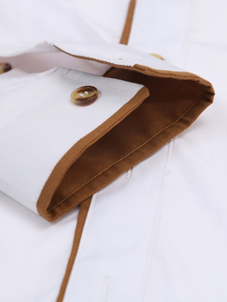 Lapel Patchwork Enkelknäppt Slimmad Skjorta För Män