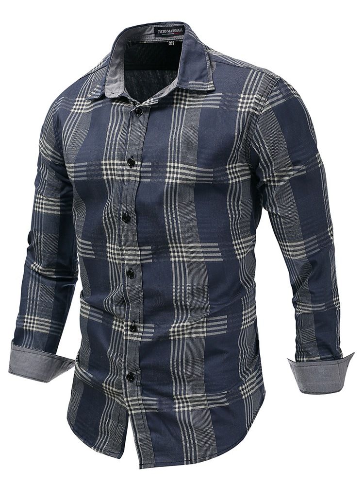 Lapel Pläd Slim Herrskjorta