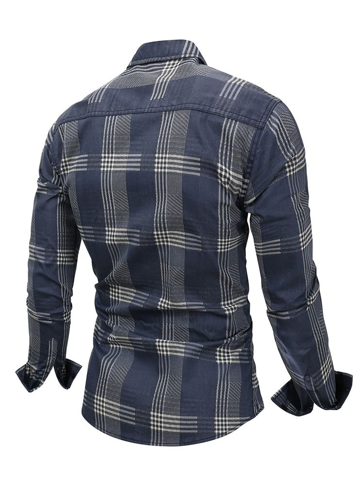 Lapel Pläd Slim Herrskjorta
