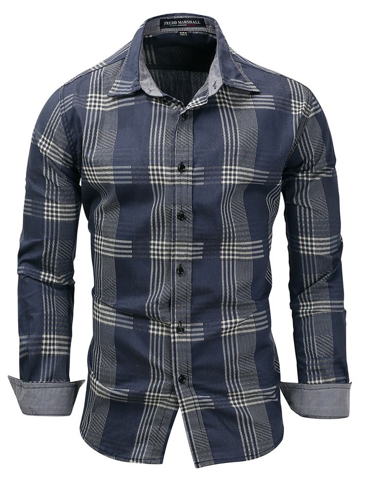 Lapel Pläd Slim Herrskjorta