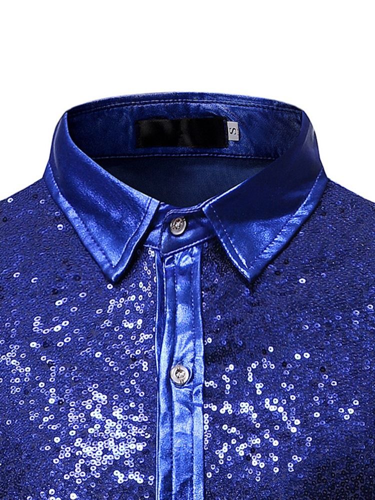Lapel Plain Button Enkelknäppt Vårskjorta För Män