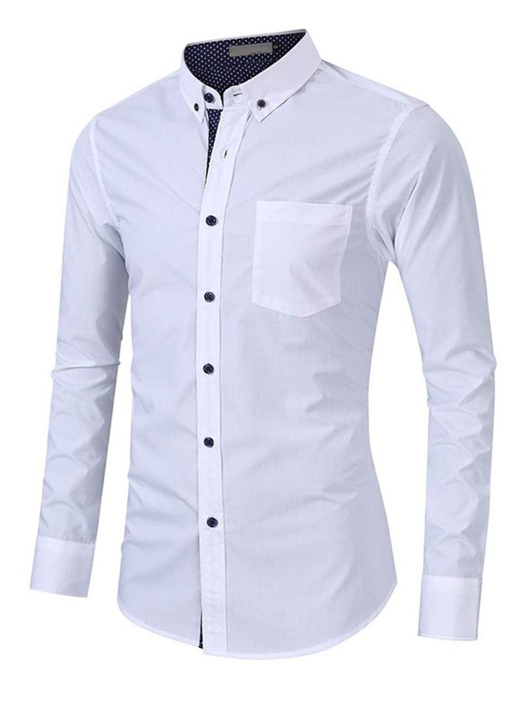 Lapel Pocket Ol Slim Enkelknäppt Skjorta För Män